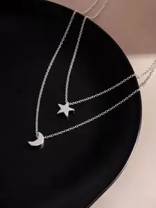 Jewels Galaxy Silver-Toned Brass Silver-Plated Layered Necklace