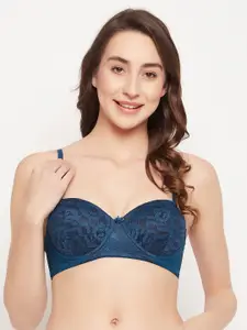 Clovia Padded Underwired Demi Cup Floral Patterned Multiway Strapless Balconette Bra