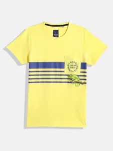 Allen Solly Junior Boys Striped Pure Cotton T-shirt with Pocket & Embroidery