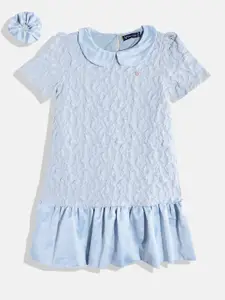 Allen Solly Junior Girls Floral Textured Peter Pan Collar A-Line Dress