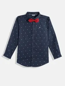 Allen Solly Junior Boys Slim Fit Micro Ditsy Printed Pure Cotton Casual Shirt with Bow Tie