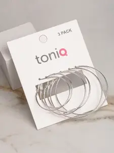 ToniQ Set of 3 Silver-Plated Circular Hoop Earrings
