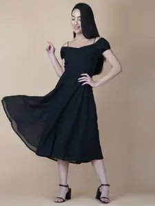 RAASSIO Cold- Shoulder Sleeves Georgette Midi Dress