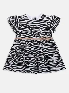 Chicco Girls Animal Printed Flutter Sleeves Bow Detail A-Line Dress
