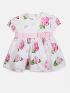 Chicco Infants Girls Floral Printed Puff Sleeves Cotton Dress