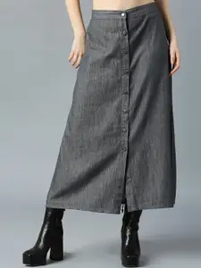 High Star Denim A-Line Midi Skirt