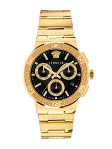 Versace Men Embellished Dial & Stainless Steel Bracelet Style Straps Analogue Watch VEZ900421