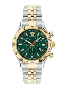 Versace Men Embellished Dial & Stainless Steel Bracelet Style Straps Analogue Watch VE2U00522