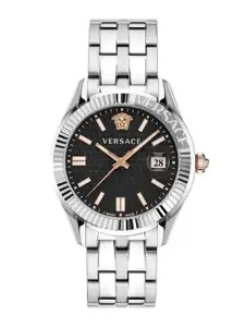 Versace Men Embellished Dial & Stainless Steel Bracelet Style Straps Analogue Watch VE3K00322