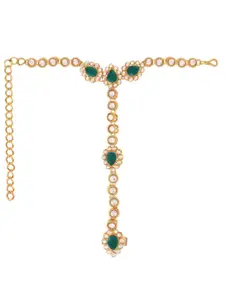 I Jewels Women Kundan Studded & Beaded Gold-Plated Ring Bracelet