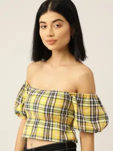 The Dry State Checked Off-Shoulder Bardot Crop Top