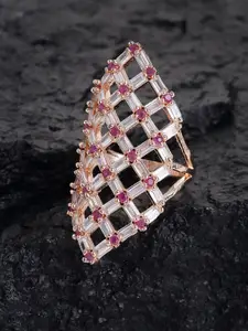 PANASH Rose Gold-Plated CZ-Studded Alloy Finger Ring