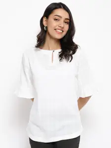Fabindia Checked Keyhole Neck Bell Sleeves Cotton Top