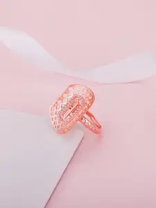 GIVA 925 Sterling Silver & Rose Gold-Plated CZ-Studded Adjustable Finger Ring