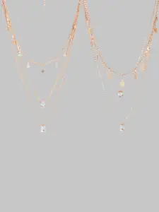 Kord Store Set of 2 Rose Gold-Plated CZ-Studded Pendant With Chain