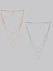 Kord Store Set of 2 Rose Gold-Plated CZ Studded 3 Layered Pendant With Chain