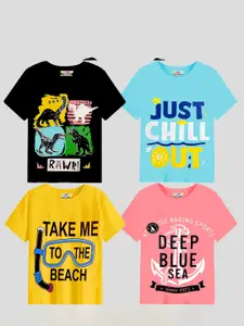 KUCHIPOO Boys Pack of 4 Typography Printed Cotton T-shirt