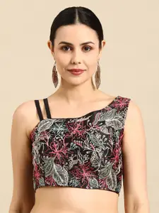 flaher Zari Embroidered Satin Padded Saree Blouse