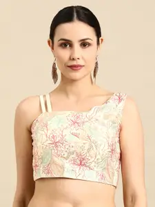 flaher Embroidered Satin Ready To Wear Padded Saree Blouse