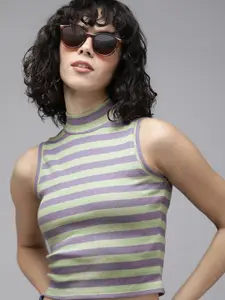 The Roadster Life Co. Striped Ribbed Sleeveless Crop Top