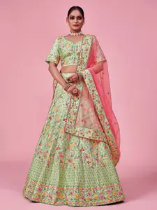 Fusionic Embroidered Thread Work Semi-Stitched Lehenga & Unstitched Blouse With Dupatta