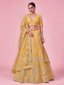 Fusionic Embroidered Thread Work Semi-Stitched Lehenga & Unstitched Blouse With Dupatta