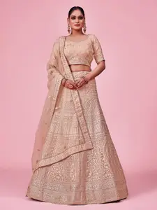 Fusionic Peach-Coloured Embroidered Semi-Stitched Lehenga & Unstitched Blouse With Dupatta