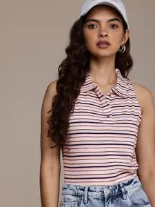 The Roadster Life Co. Striped Slim Fit Polo Collar T-shirt