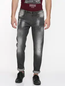 Flying Machine Men Charcoal Grey Micheal Slim Fit Mid-Rise Low Distress Stretchable Jeans