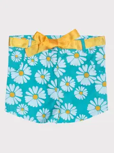 Nino Bambino Girls Floral Printed Cotton Shorts With Satin Belt