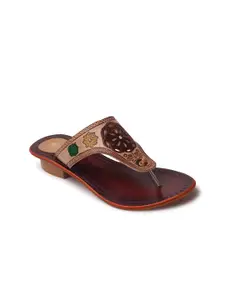 Picktoes Women Ethnic T-Strap Flats with Laser Cuts