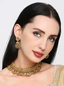 OOMPH Gold-Plated Stone-Studded  Choker Necklace Set