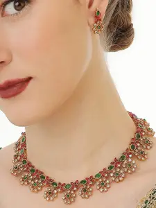 OOMPH Gold-Plated Stone Studded Necklace and Earrings