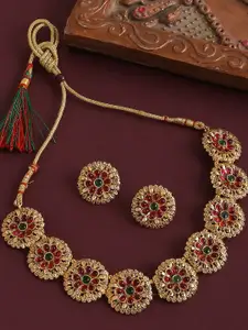 OOMPH Gold-Plated Stone Studded Necklace and Earrings
