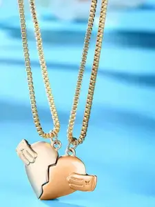 OOMPH  Set of 2 Magnetic Heart Couple Pendants With Chain