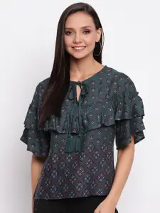 Mayra Ethnic Printed Tie-Up Neck Ruffled Flared Sleeves  Top
