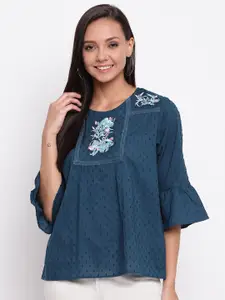 Mayra Pure Cotton Floral Embroidered Top