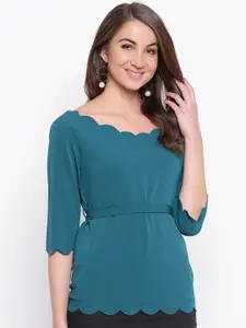 Mayra Round Neck Three-Quarter Sleeves Top With Belt