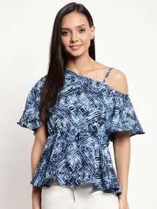 Mayra Ethnic Printed Flared Sleeves Gathered Cinched Waist Top