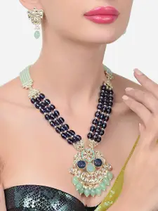 Zaveri Pearls Gold-Plated Kundan Studded & Beaded Necklace and Earrings