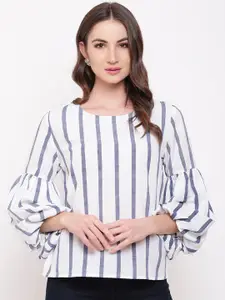 Mayra Vertical Striped Puff Sleeves Crepe Top