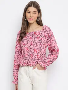 Mayra Square Neck Puff Sleeves Floral Print Crepe Top