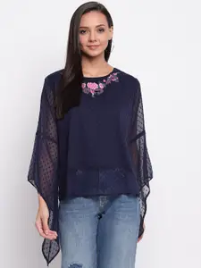 Mayra Self Design Embroidered Detail Flared Sleeves Top