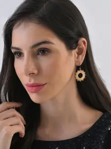 SOHI Gold-Plated Contemporary Drop Earrings