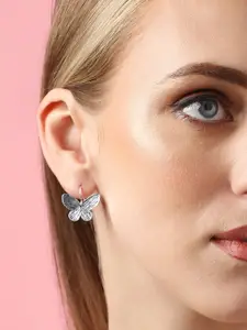 SOHI Silver-Plated Butterfly Contemporary Studs Earrings