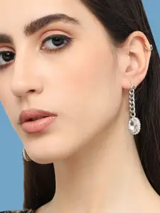SOHI Silver-Plated Contemporary Drop Earrings