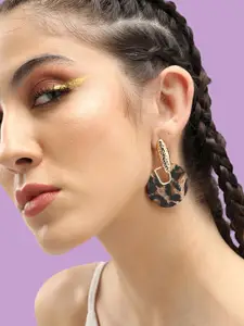 SOHI Gold-Plated Contemporary Drop Earrings