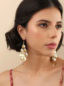 SOHI Gold-Plated Contemporary Drop Earrings