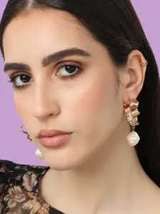 SOHI Gold-Plated Contemporary Drop Earrings