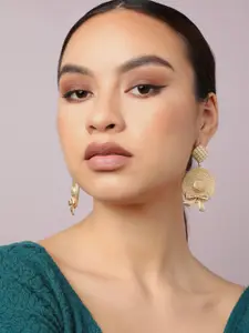SOHI Gold-Plated Contemporary Drop Earrings